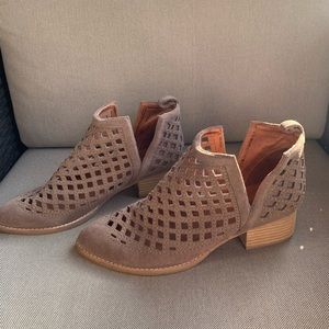 Jeffery Campbell perforated booties in taupe color